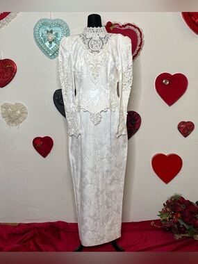 NWT JESSICA MCCLINTOCK WHITE LACE HIGH NECK JACQUARD WEDDING GOWN SZ 12